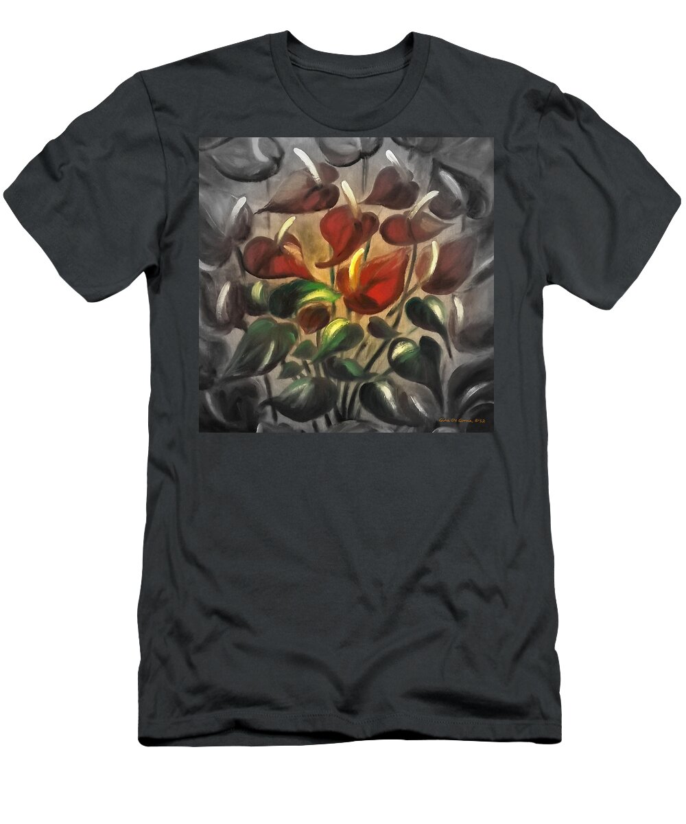 Flower T-Shirt featuring the painting Red Flowers 2 by Gina De Gorna