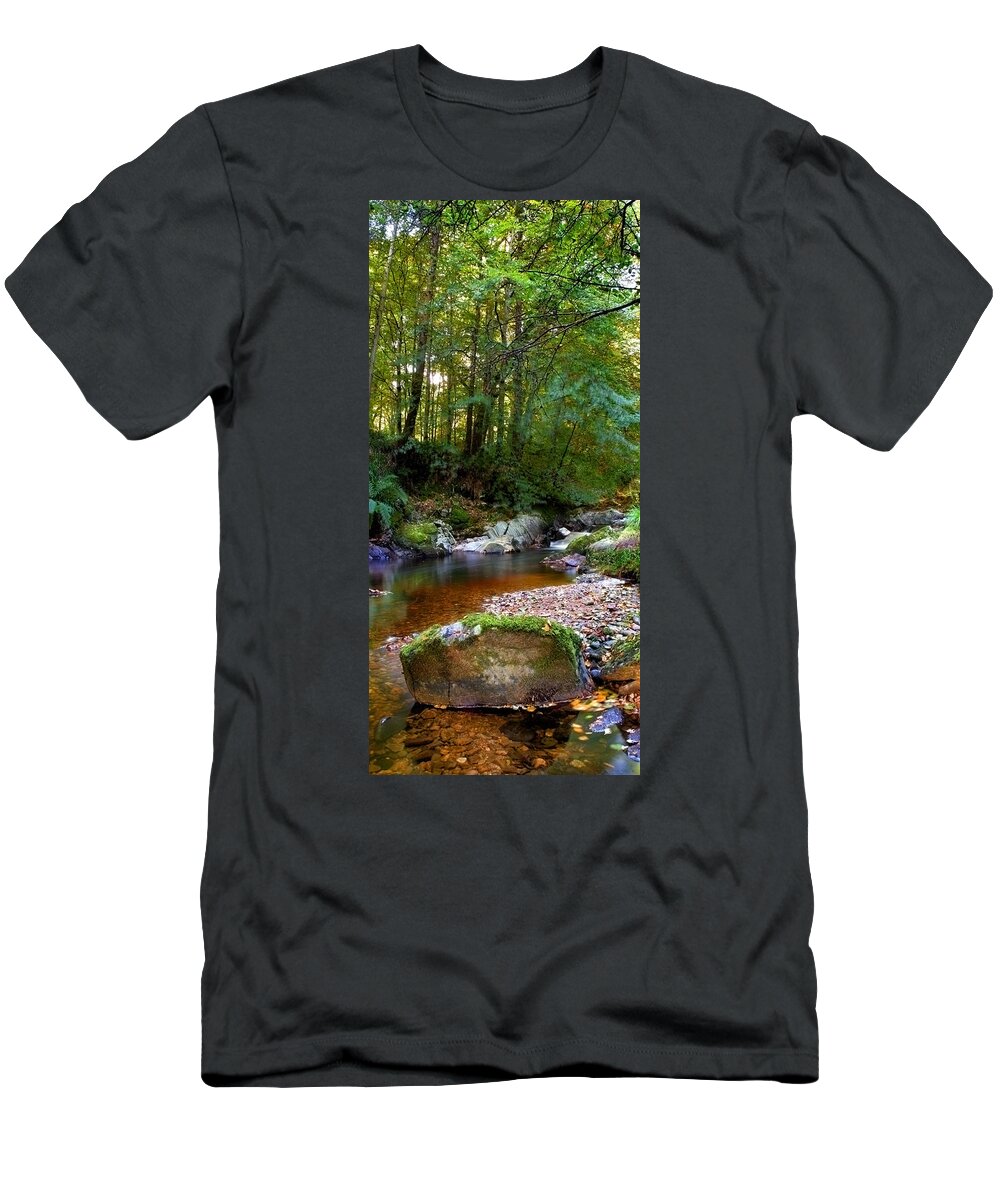 Rock T-Shirt featuring the photograph River in Cawdor Big Wood by Joe Macrae