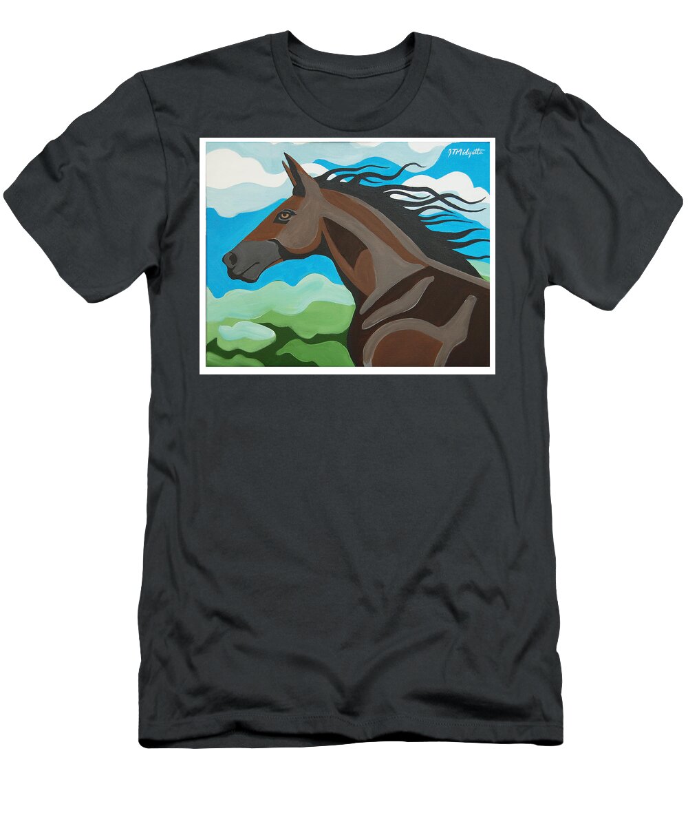 Horse T-Shirt featuring the painting Running Horse by Tommy Midyette