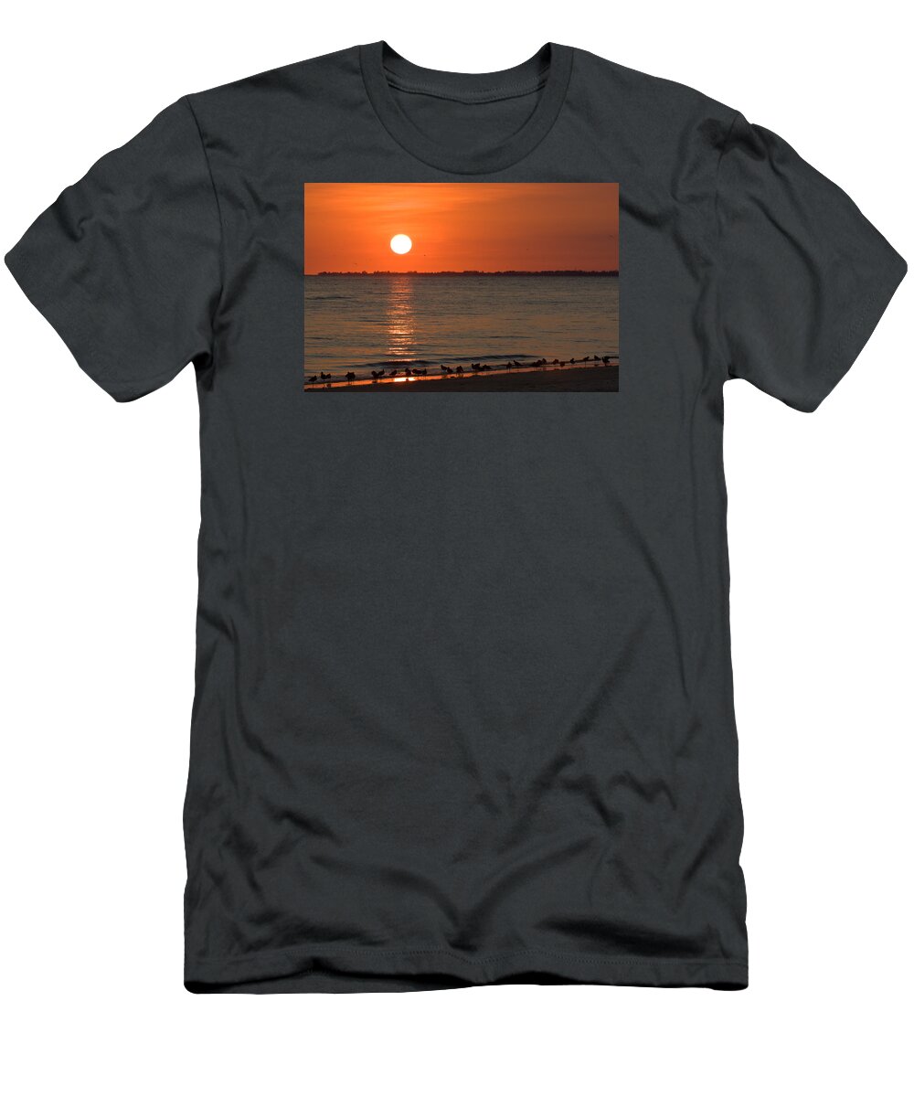 Beach T-Shirt featuring the photograph Sandpipers at Sundown by Ed Gleichman