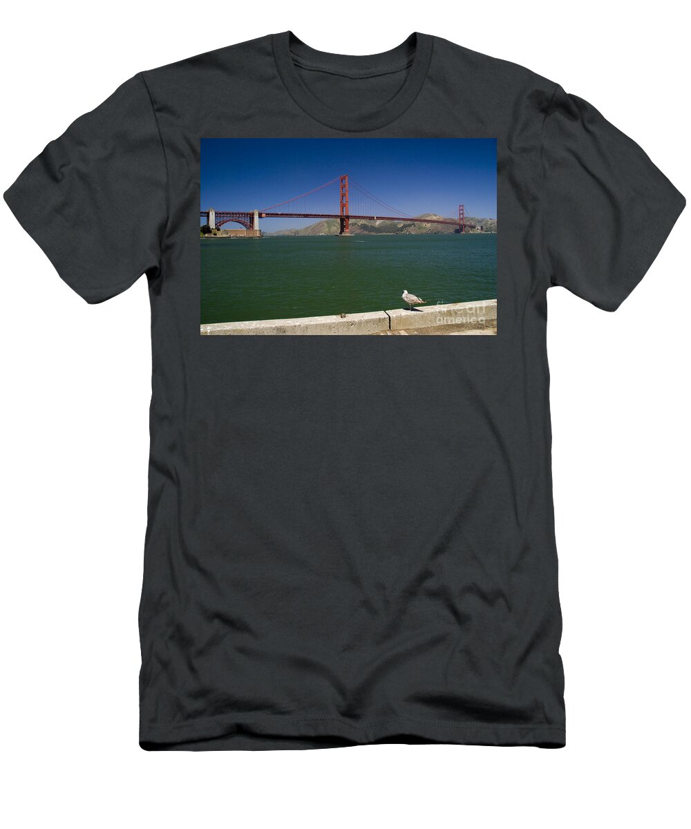 Seagull T-Shirt featuring the photograph Seagull and Golden Gate by Tim Mulina
