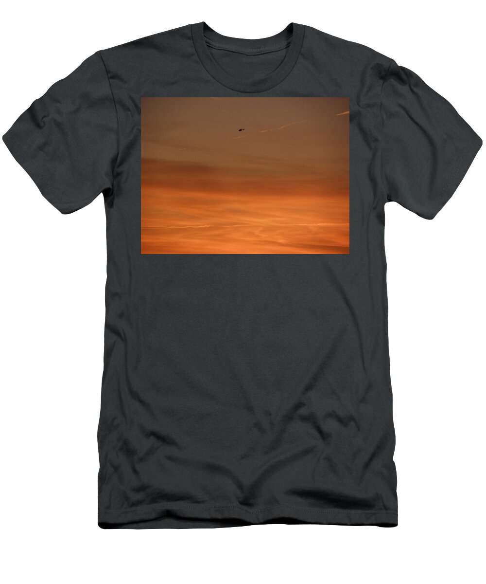 Sunset T-Shirt featuring the photograph Sky Sunset With A Helicopter In The Distance by Kim Galluzzo