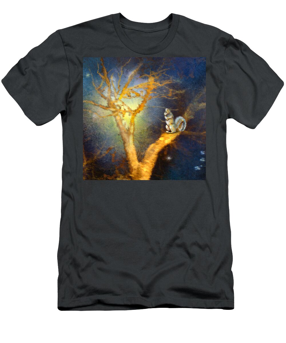 Animals T-Shirt featuring the painting Squirrel in Austin by Miki De Goodaboom