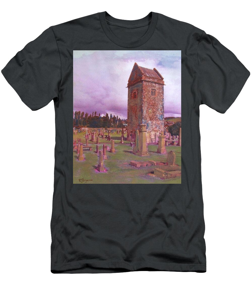 Church Tower T-Shirt featuring the painting St Andrew's Tower Peebles by Richard James Digance