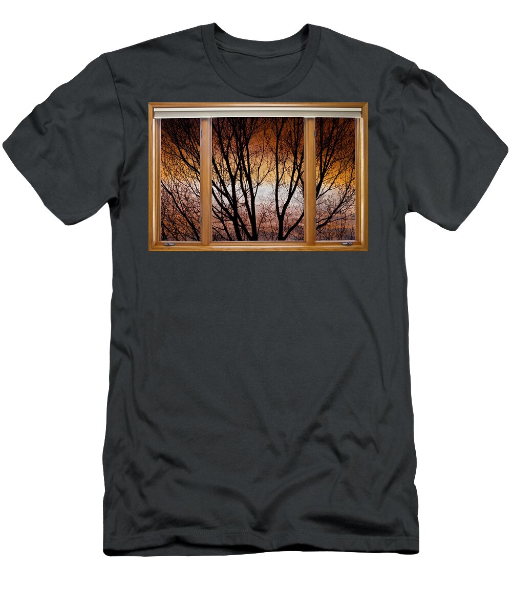 Window T-Shirt featuring the photograph Sunset Into The Night Window View 2 by James BO Insogna
