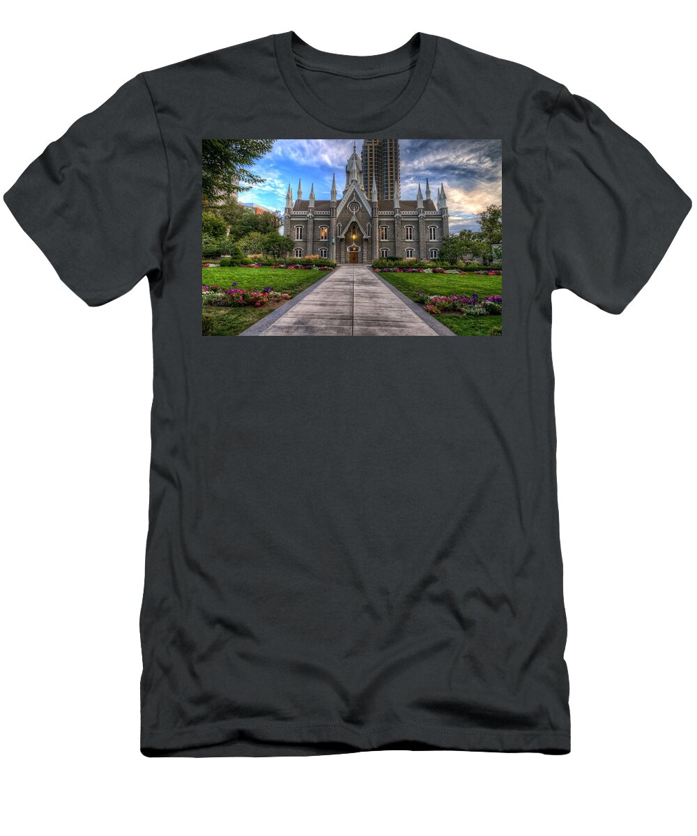 Hdr T-Shirt featuring the photograph Temple Square Assembly Hall by Brad Granger