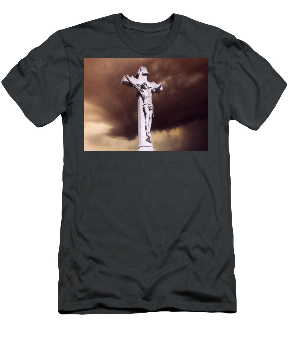 Crucifixion T-Shirt featuring the photograph The Darkest Night by David Dehner
