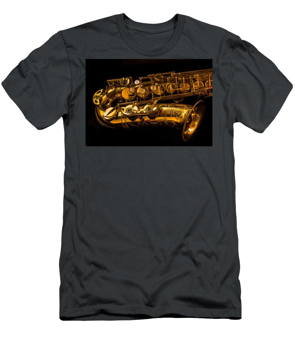 The Lying Sax T-Shirt featuring the photograph The Lying Sax by Jean Noren