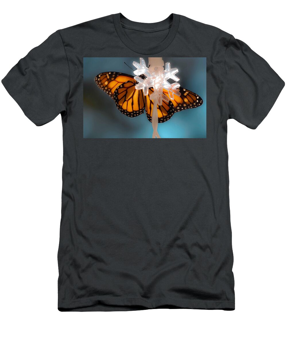 Monarch T-Shirt featuring the photograph The Monarch and the Snowflake by DigiArt Diaries by Vicky B Fuller