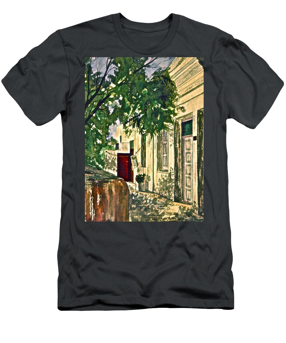 Mykonos T-Shirt featuring the photograph The Red Door by Frank SantAgata