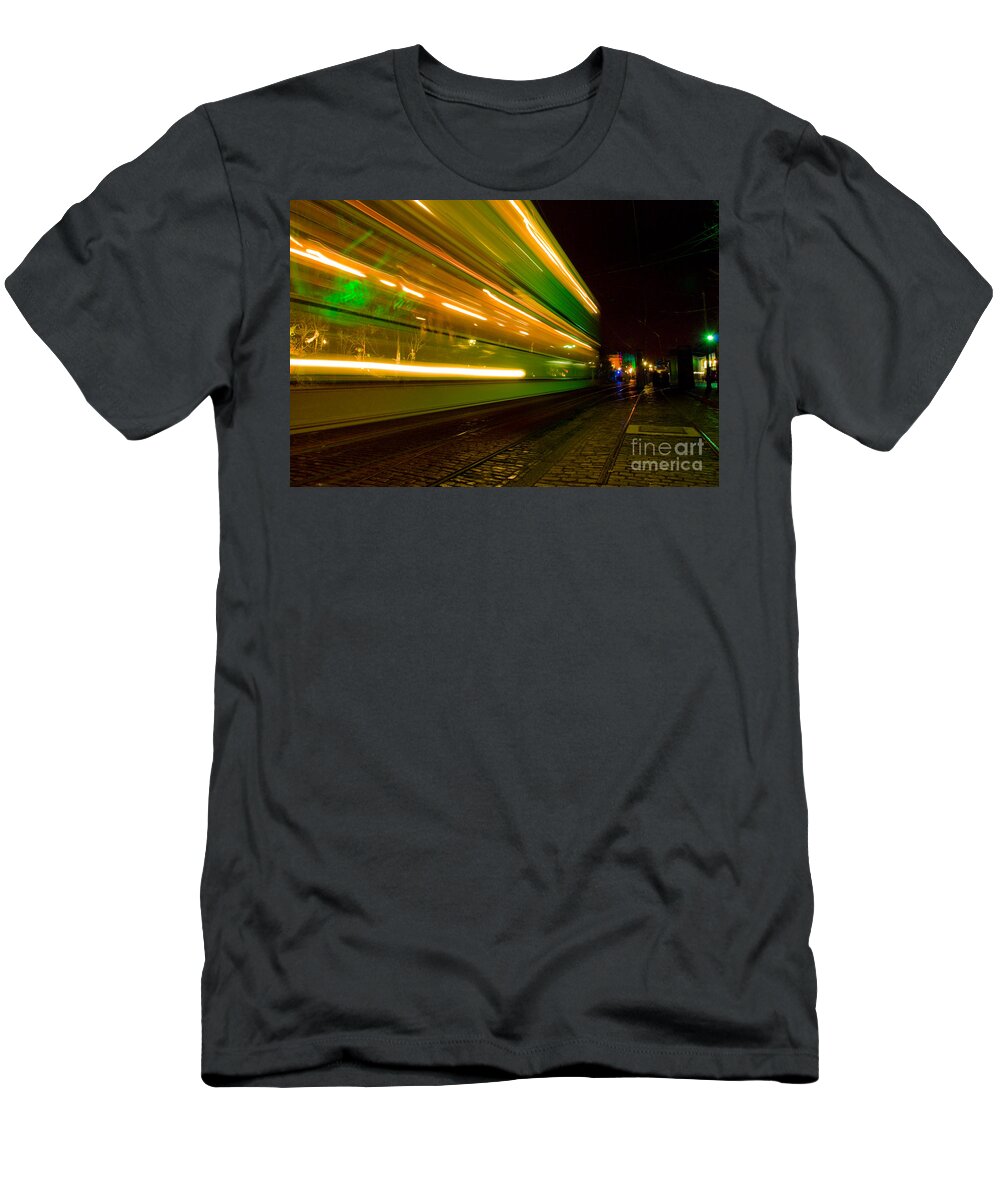 Yhun Suarez T-Shirt featuring the photograph Tram Light Trail 4.0 by Yhun Suarez