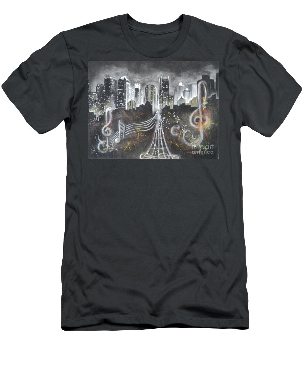 Citiy T-Shirt featuring the drawing Where the Music Never Sleeps by Carla Carson