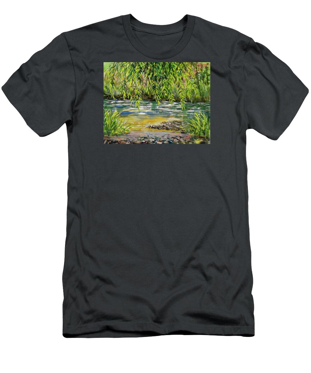 Plein Air Watercolor T-Shirt featuring the painting Yakima River by Lynne Haines