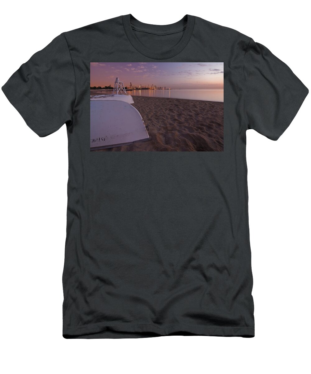 Boats T-Shirt featuring the photograph Beach and Chicago Skyline by Sven Brogren