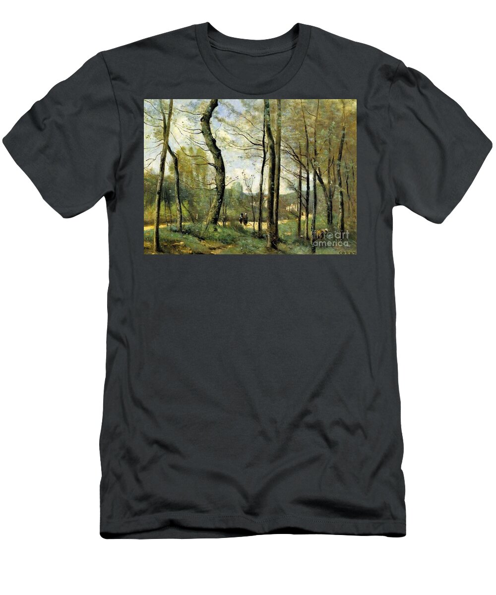 Jean-baptiste Camille Corot - First Leaves T-Shirt featuring the painting Camille Corot by MotionAge Designs
