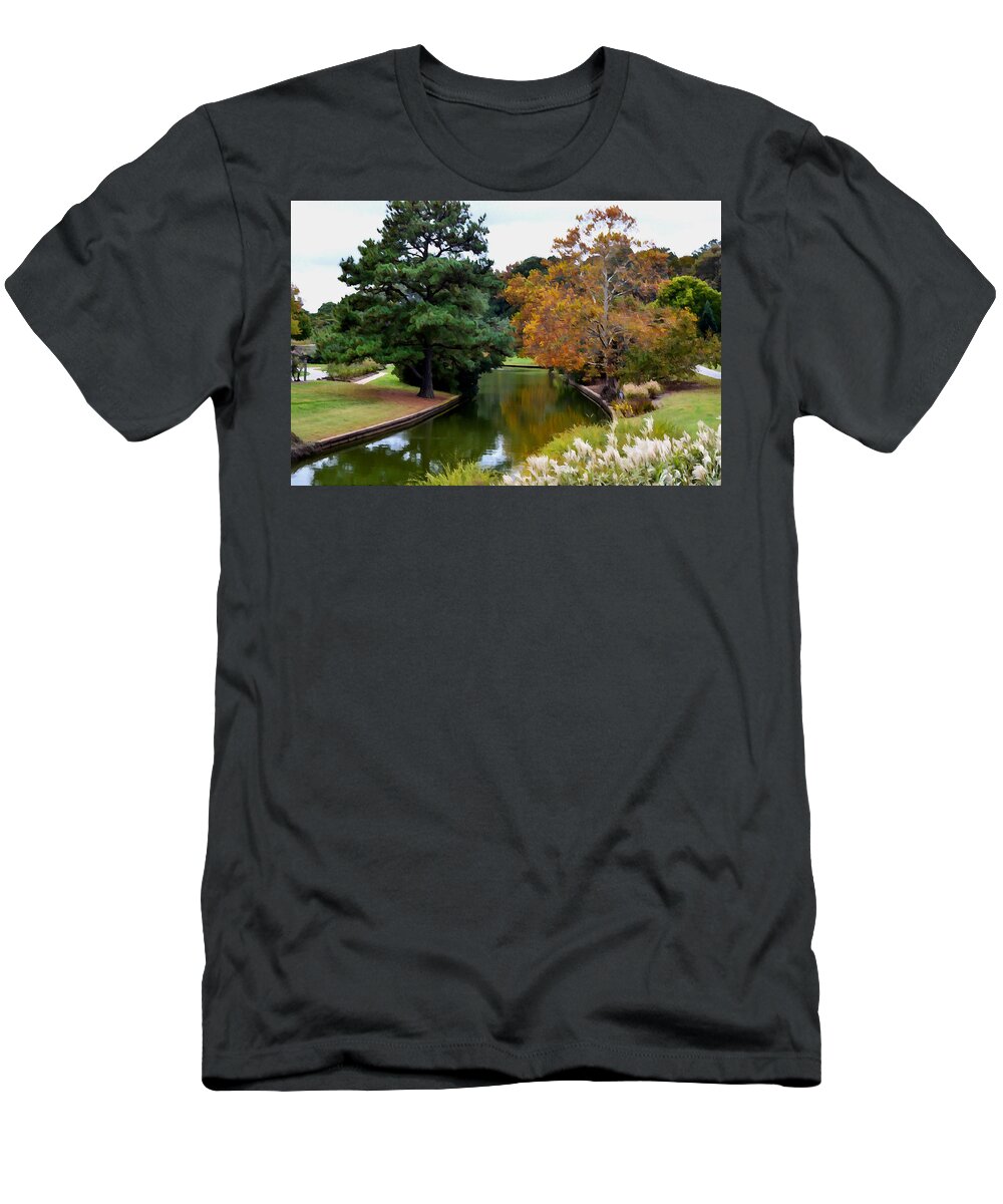 Daffodils Blooming Along The East Canal T-Shirt featuring the painting East Canal by Jeelan Clark