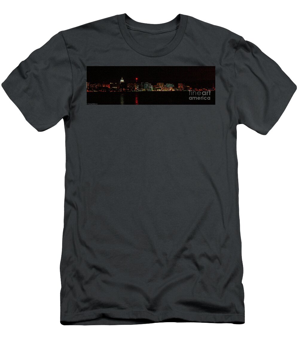 Madison T-Shirt featuring the photograph Madison WI Skyline at Night by Tommy Anderson