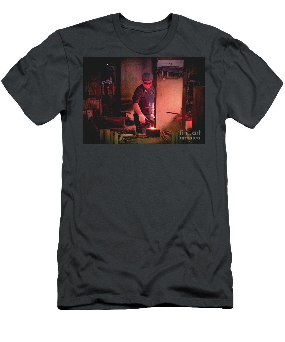 Blacksmith T-Shirt featuring the photograph 4th Generation Blacksmith, Miki City Japan by Perry Rodriguez