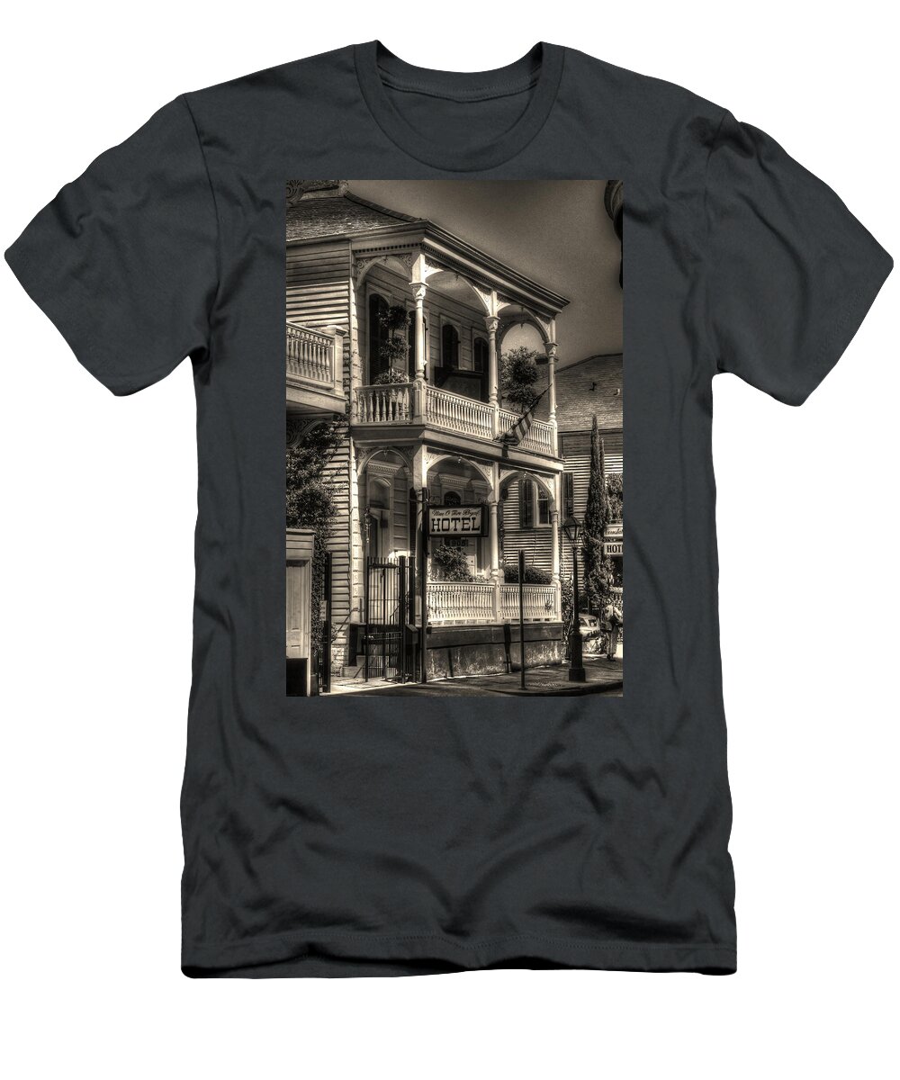 New Orleans French Quarter T-Shirt featuring the photograph 905 Royal Hotel #1 by Greg and Chrystal Mimbs