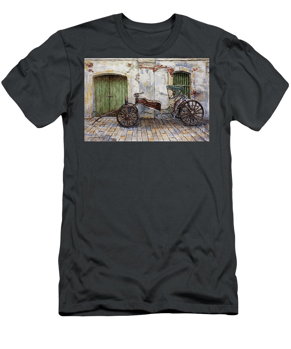 Carriage T-Shirt featuring the painting A Carriage On Crisologo Street 2 by Joey Agbayani
