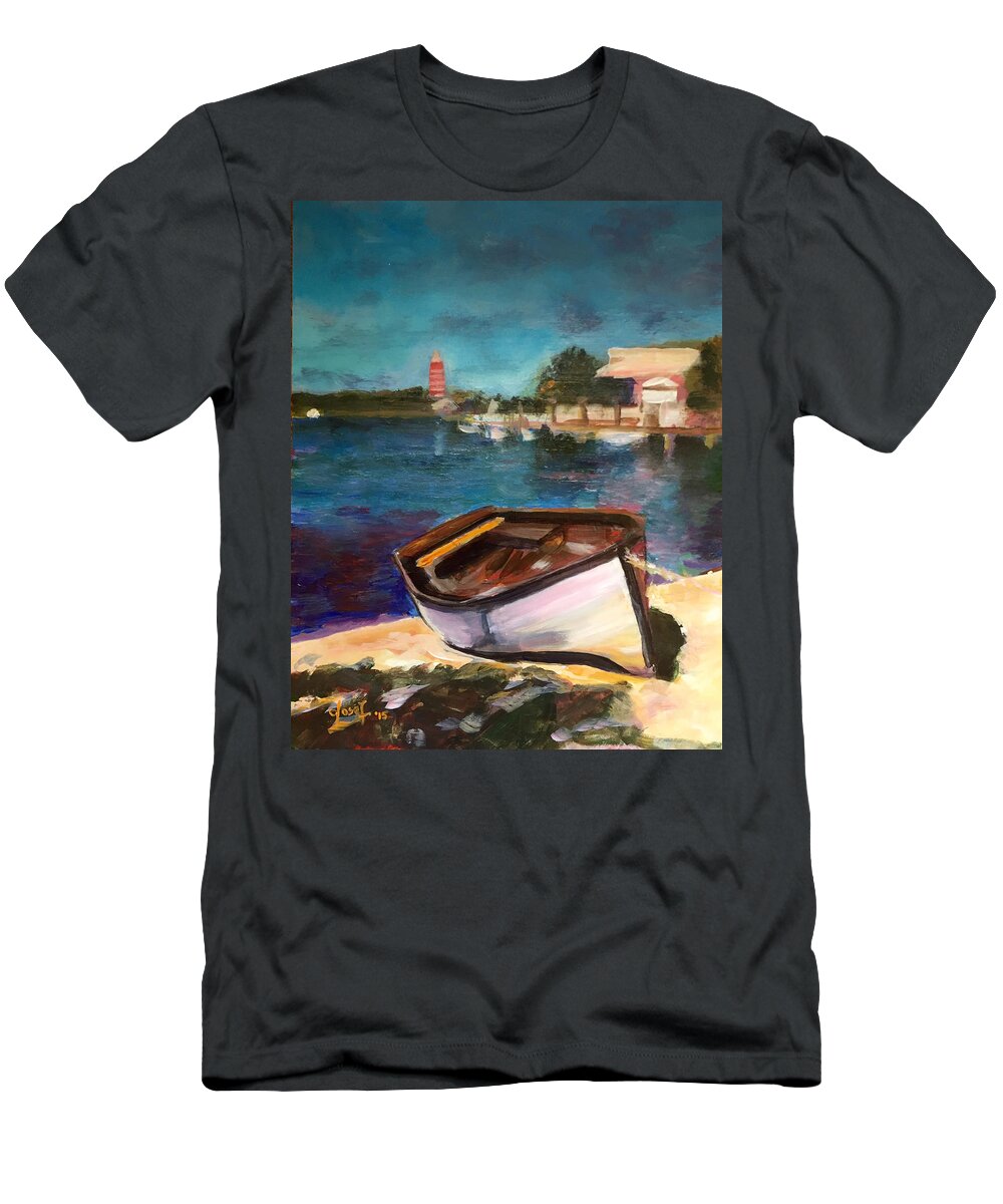 Abaco T-Shirt featuring the painting Abaco Dinghy #2 by Josef Kelly