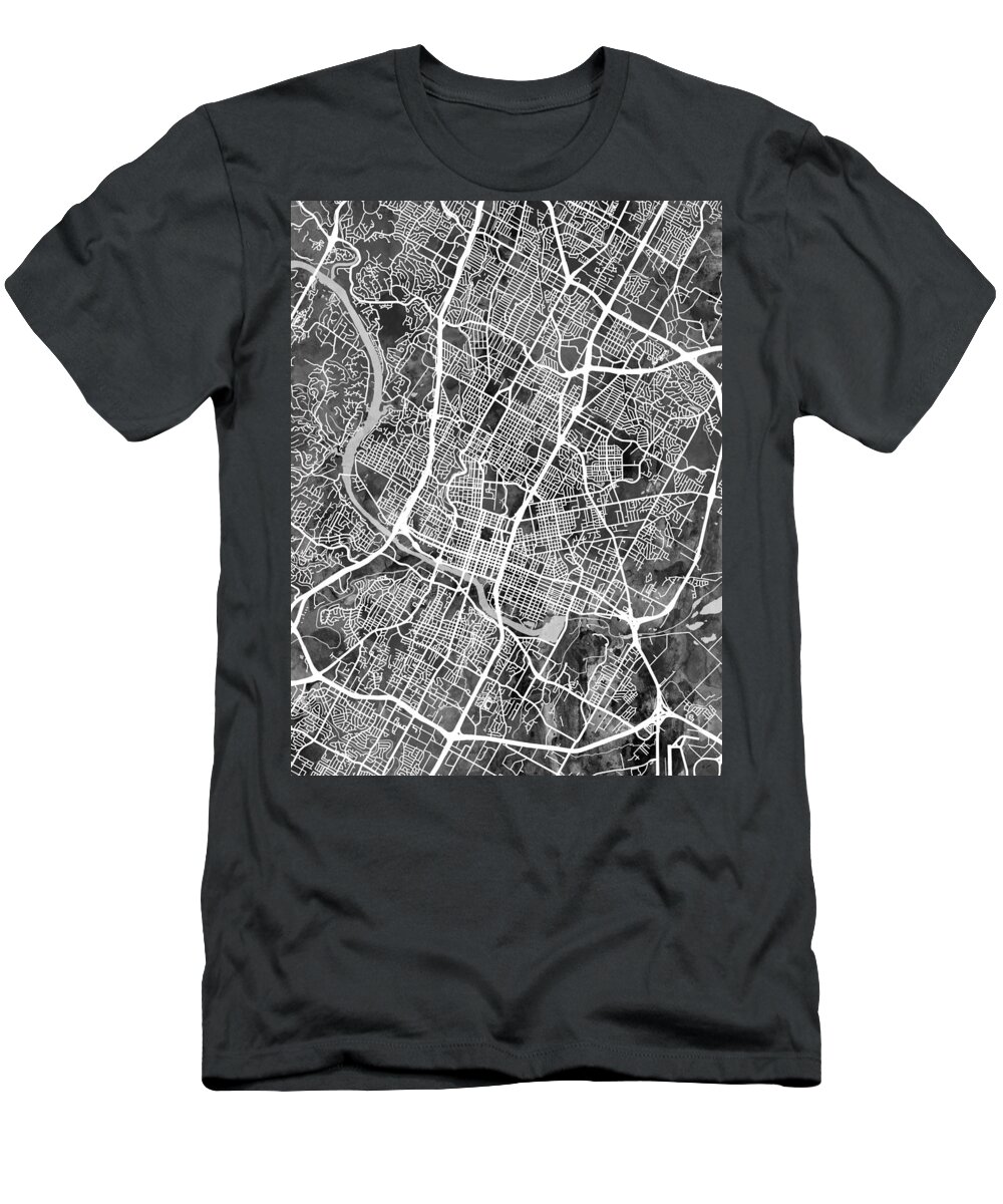 Austin T-Shirt featuring the digital art Austin Texas City Map #1 by Michael Tompsett
