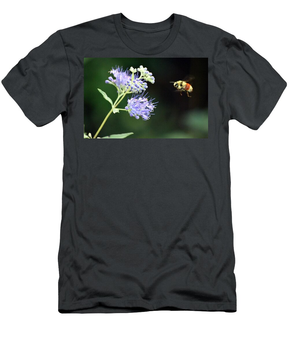 Nature T-Shirt featuring the photograph Bee in Flight #1 by Outside the door By Patt