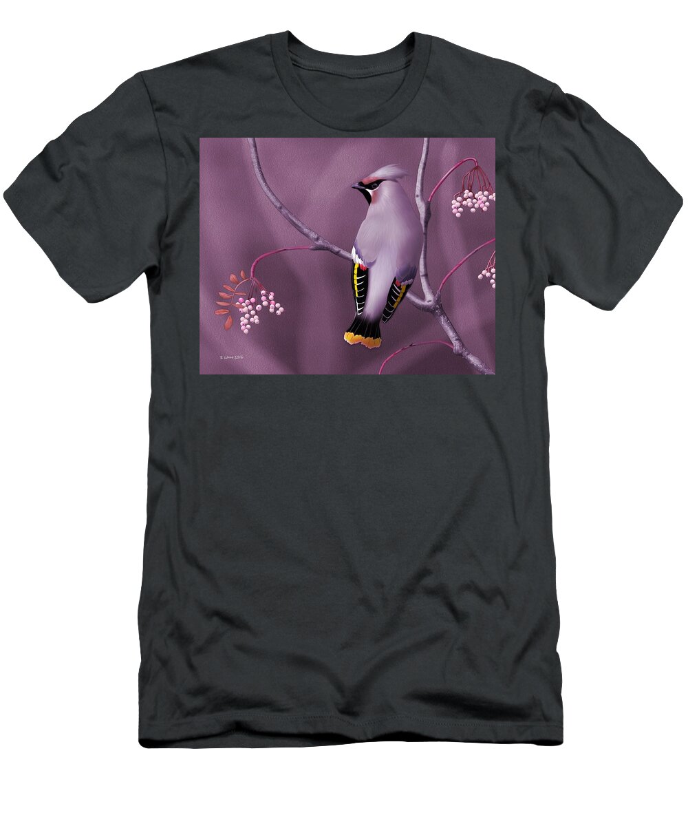 Birds T-Shirt featuring the digital art Bohemian Waxwing #1 by John Wills