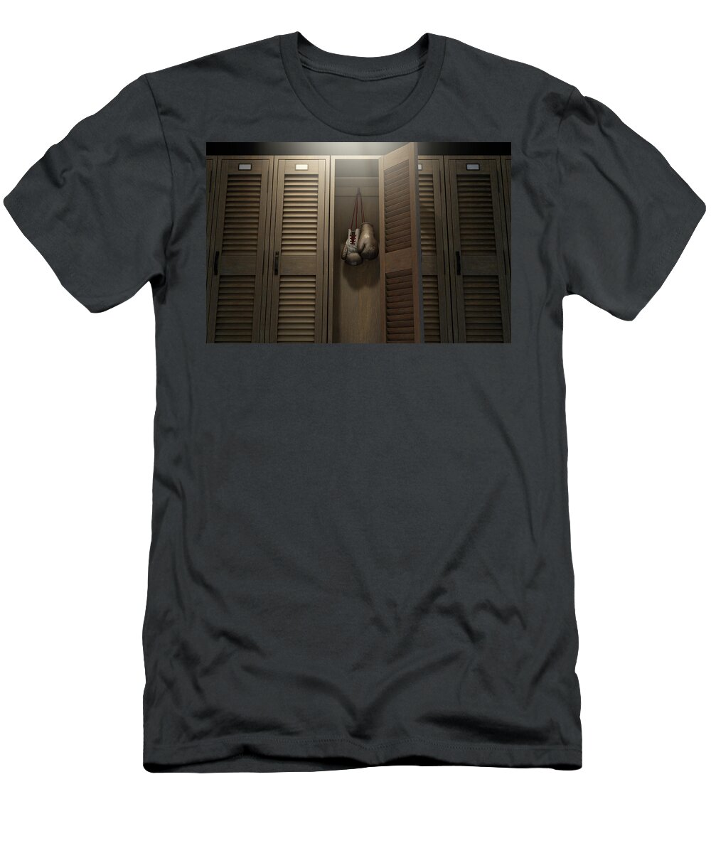 Locker T-Shirt featuring the photograph Boxing Gloves In Vintage Locker #1 by Allan Swart