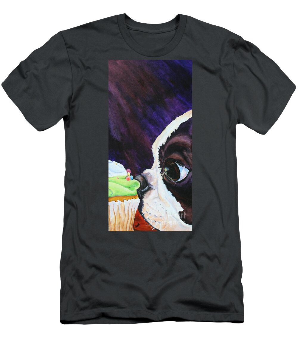 Boston Terrier T-Shirt featuring the painting Cupcake Kid #1 by Susan Herber
