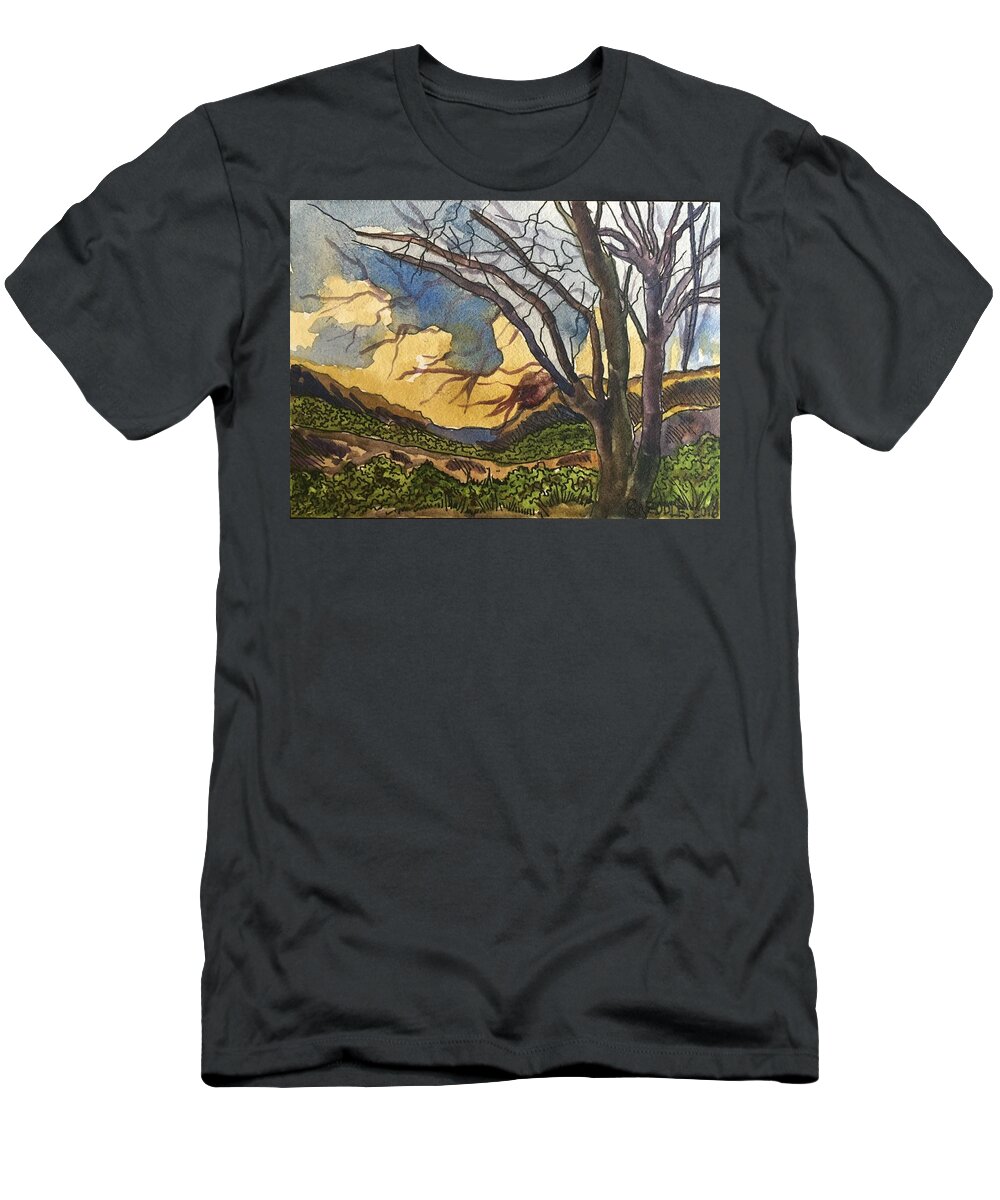 Landscape T-Shirt featuring the painting Davis Mountains at Sunrise by Angela Weddle