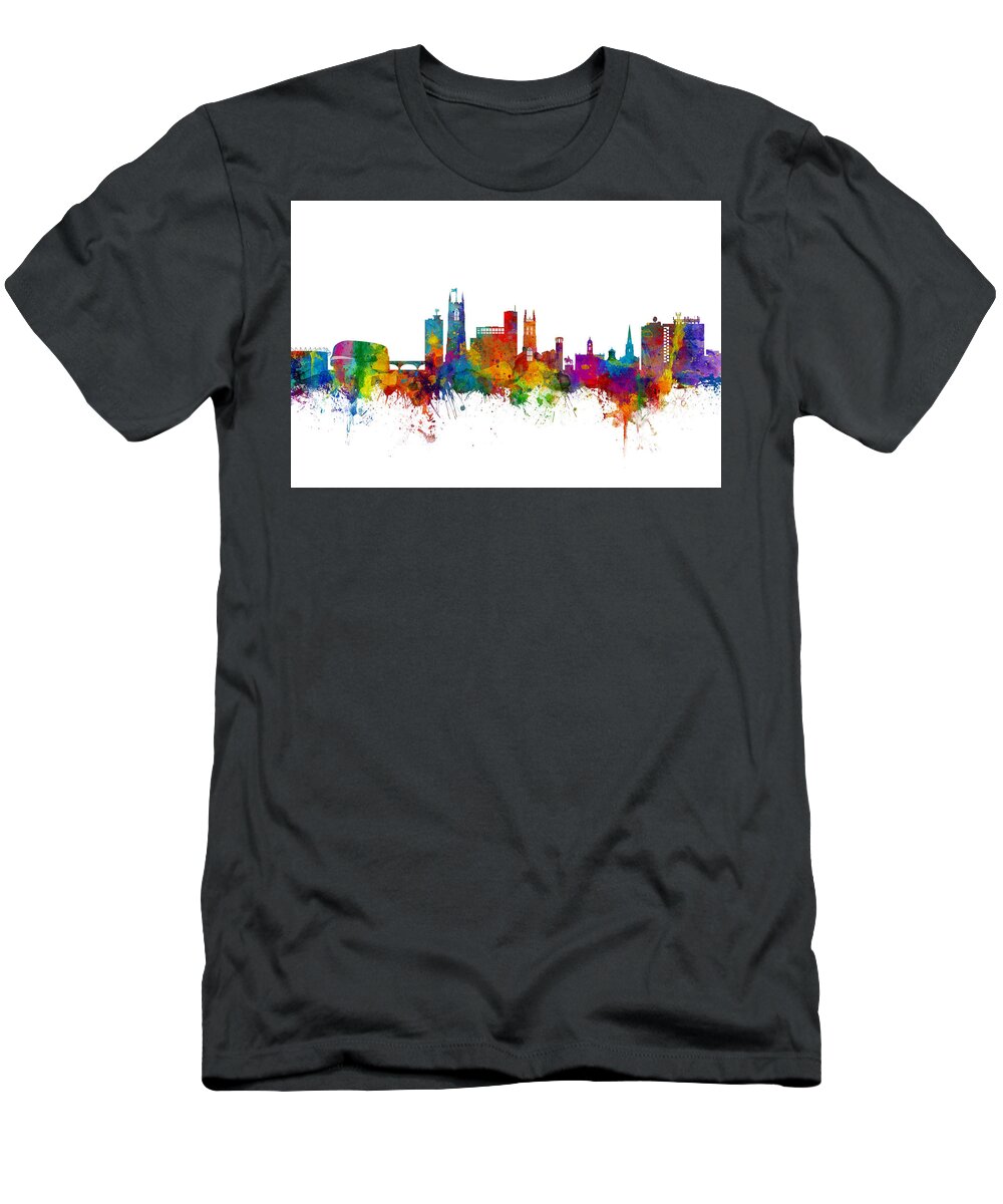 Derby T-Shirt featuring the digital art Derby England Skyline #1 by Michael Tompsett