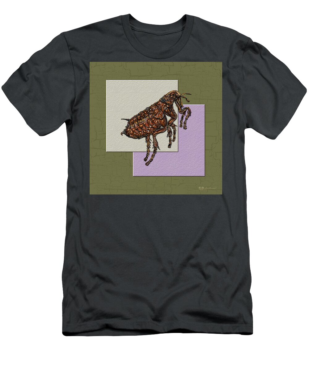Beasts Of The Wild By Serge Averbukh T-Shirt featuring the photograph Flea on Abstract Beige Lavender and Dark Khaki #1 by Serge Averbukh