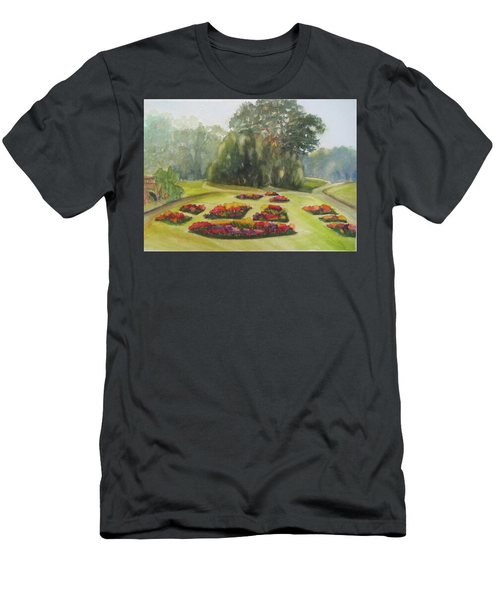 Landscape T-Shirt featuring the painting Flower Beds by Karen Coggeshall