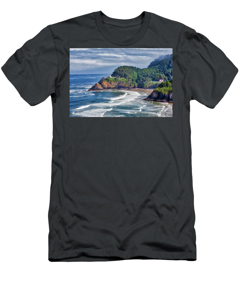 Lighthouse T-Shirt featuring the photograph Heceta Head Light - Color #1 by Harold Rau