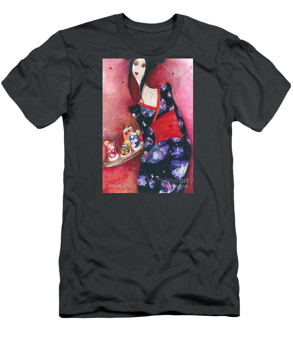 Woman T-Shirt featuring the painting Japanese girl #1 by Maya Manolova