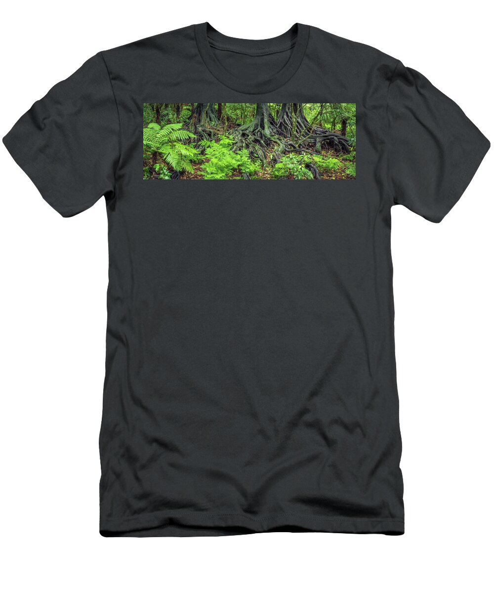 Rain Forest T-Shirt featuring the photograph Jungle roots #1 by Les Cunliffe