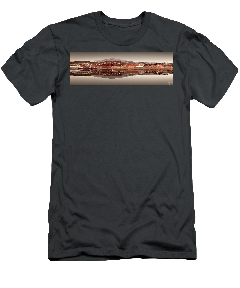 Lancaster Panoramic T-Shirt featuring the digital art Lancaster Panoramic Reflection - Sepia by Joe Tamassy