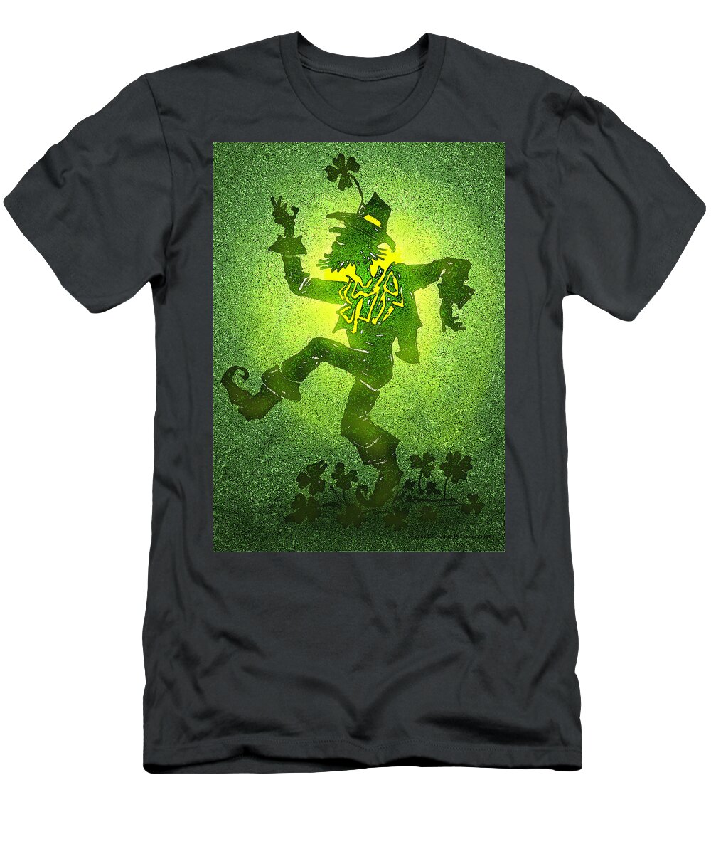 Leprechaun T-Shirt featuring the painting Leprechaun #1 by Kevin Middleton
