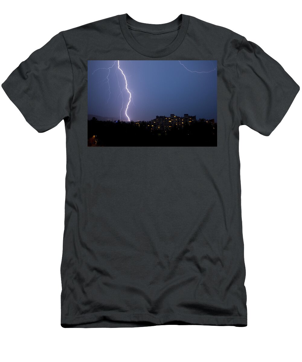 Weather T-Shirt featuring the photograph Lightning strike #1 by Ian Middleton