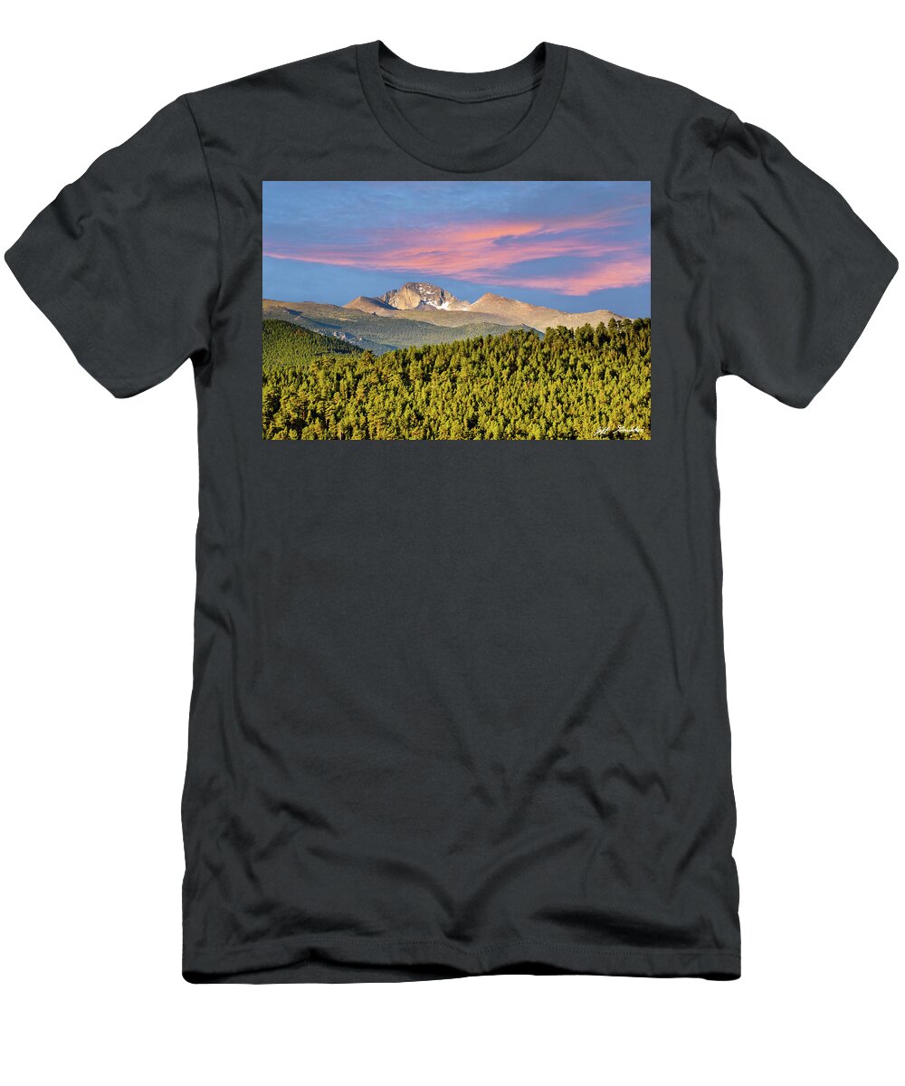 Beauty In Nature T-Shirt featuring the photograph Longs Peak at Sunrise by Jeff Goulden