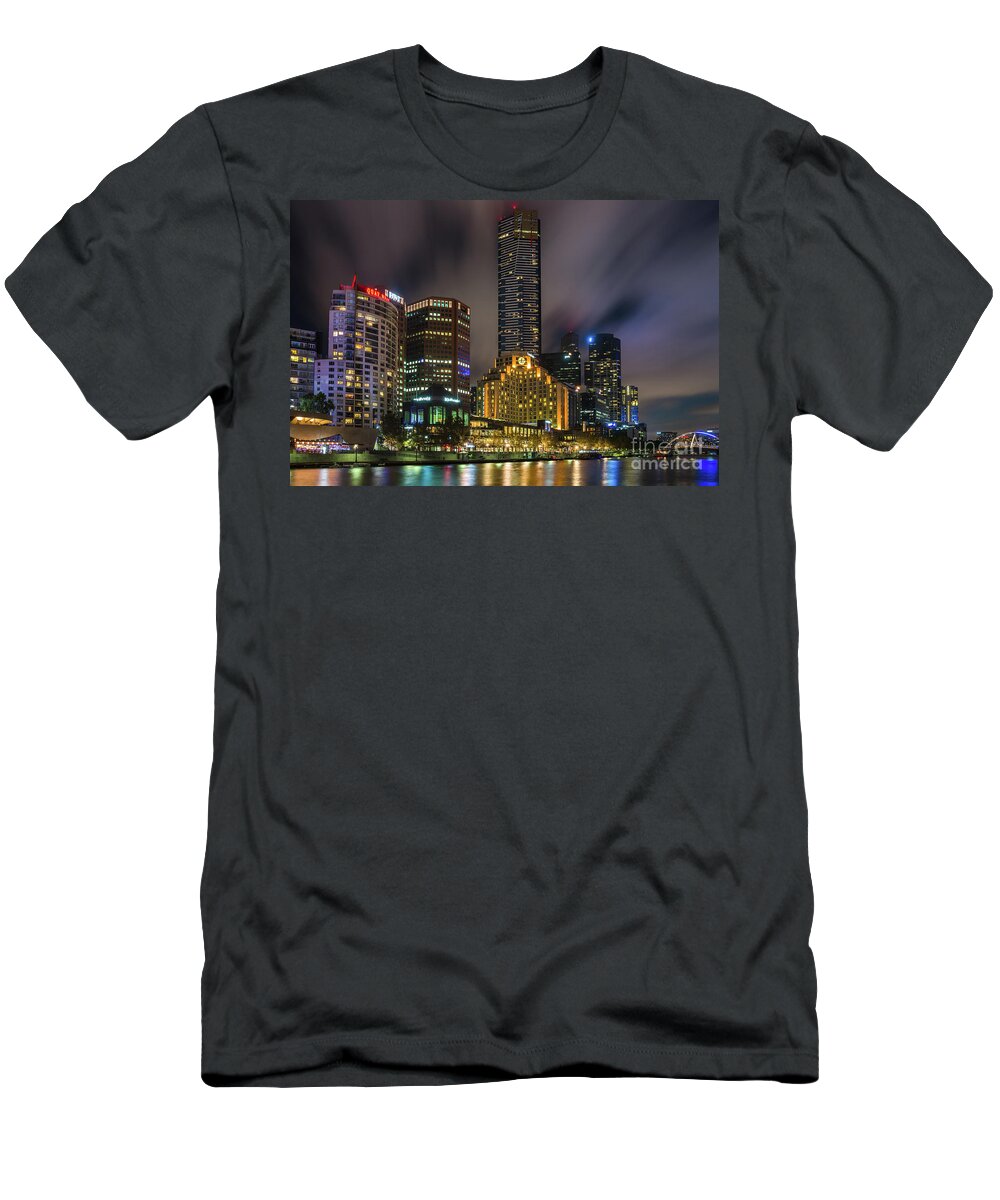 2017 T-Shirt featuring the photograph Melbourne city skyline over Yarra river #1 by Andrew Michael