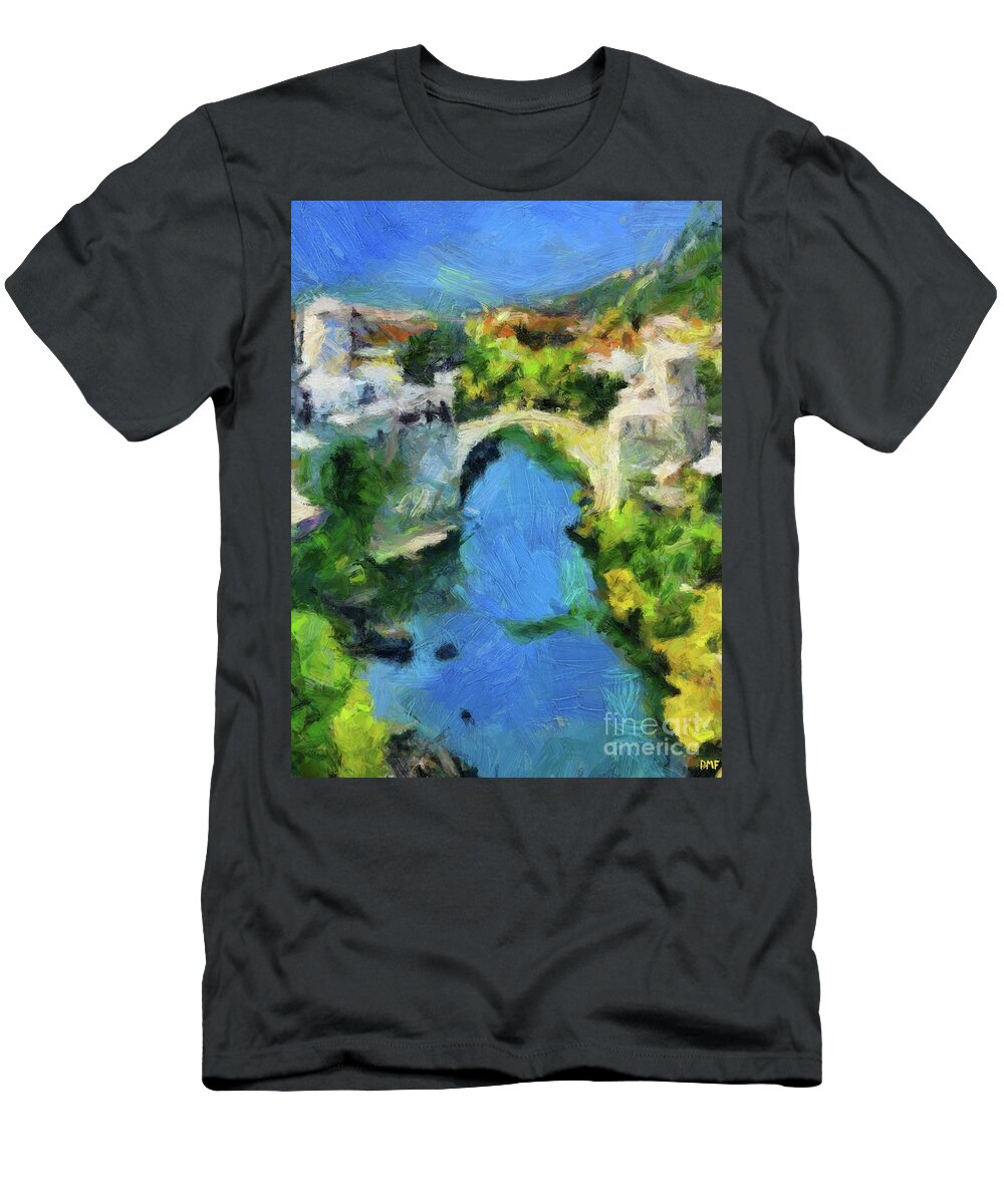 Mostar T-Shirt featuring the painting Mostar Old Bridge #1 by Dragica Micki Fortuna