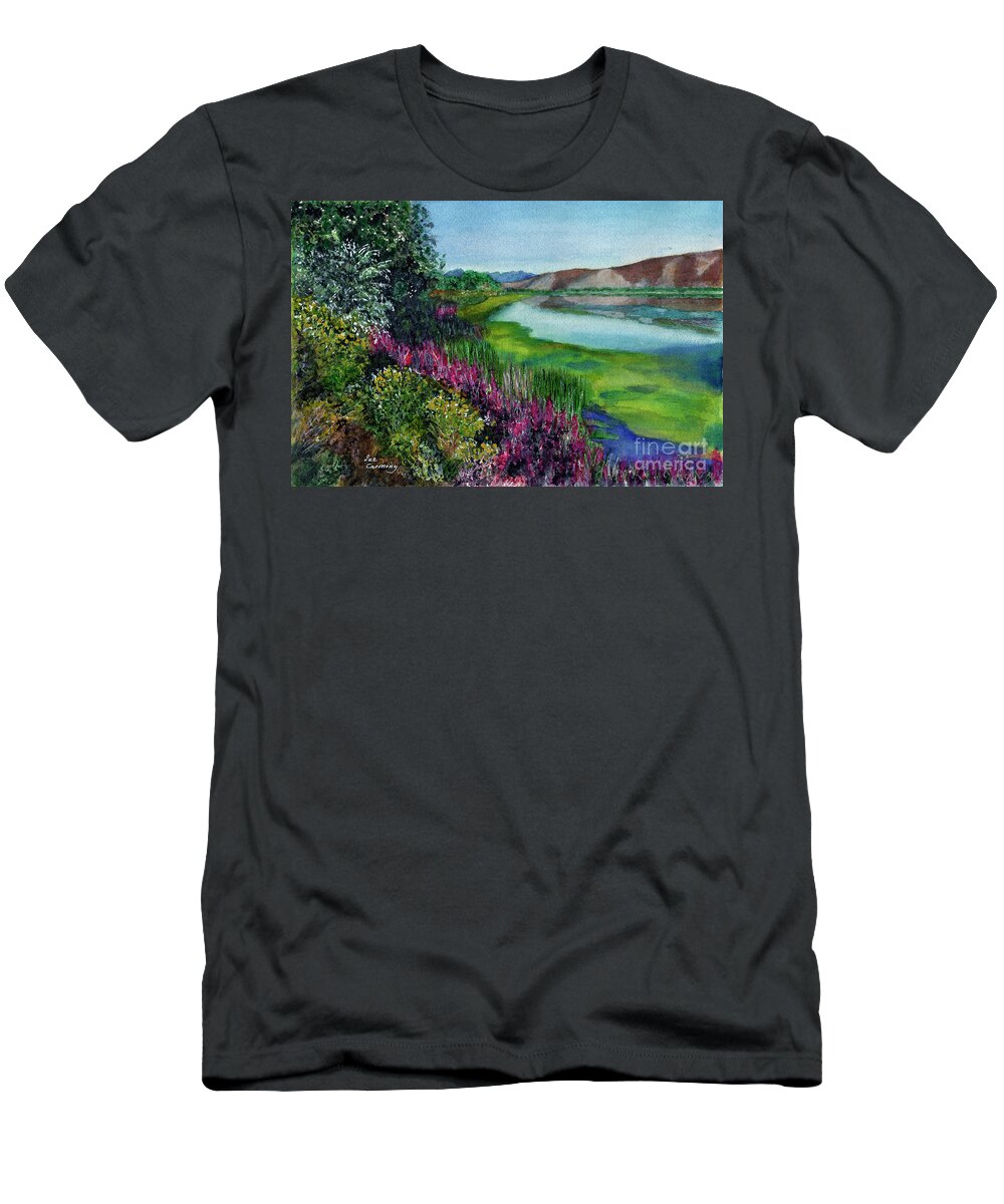 River T-Shirt featuring the painting Much to See by Sue Carmony