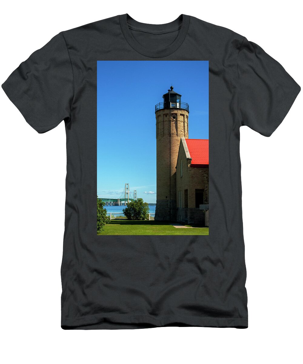 Mackinac City T-Shirt featuring the photograph Old Mackinac Point Lighthouse #1 by Jeff Kurtz