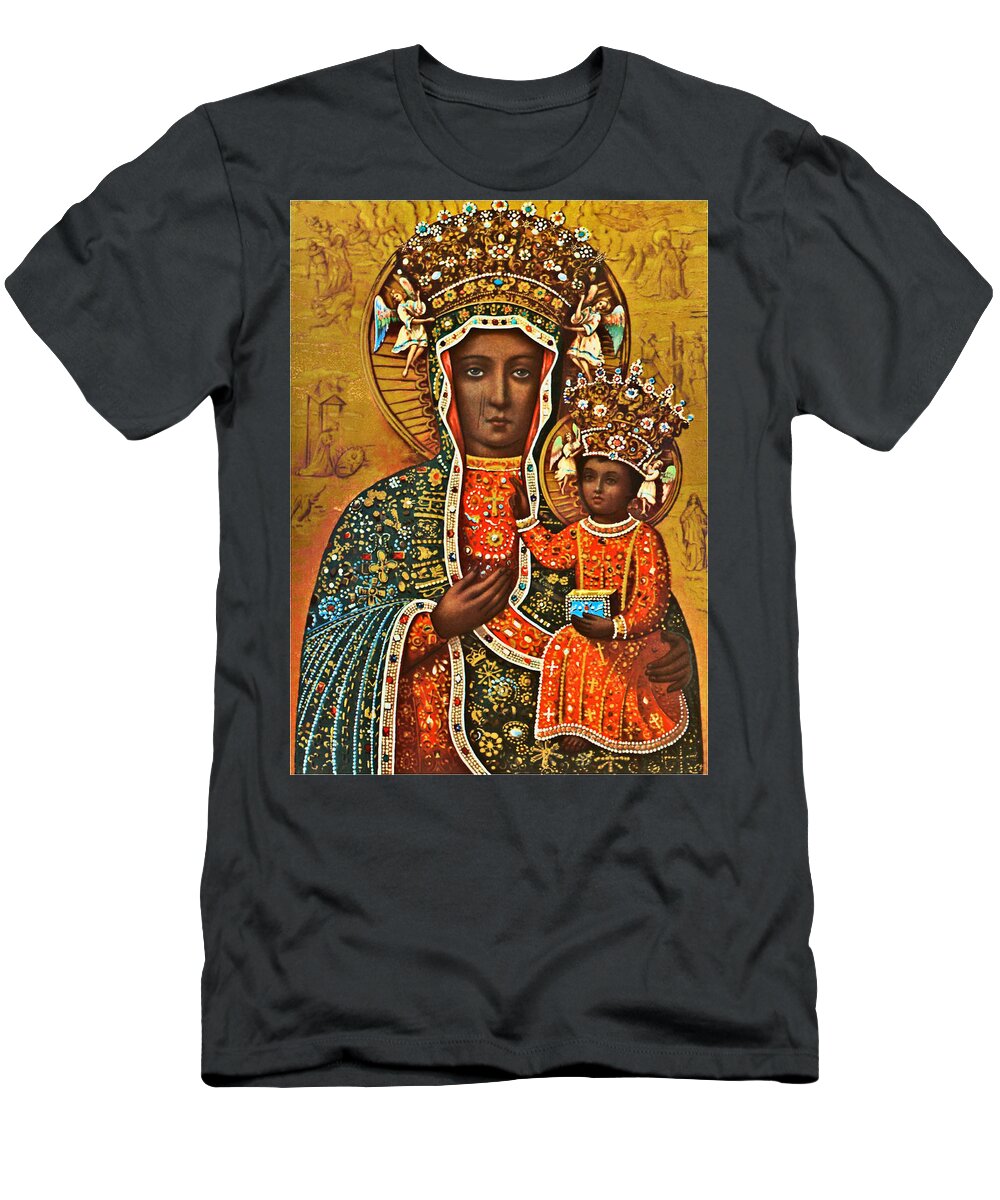 Our T-Shirt featuring the painting Black Madonna Poland Polish Virgin Mary Religious Catholic Picture by Magdalena Walulik