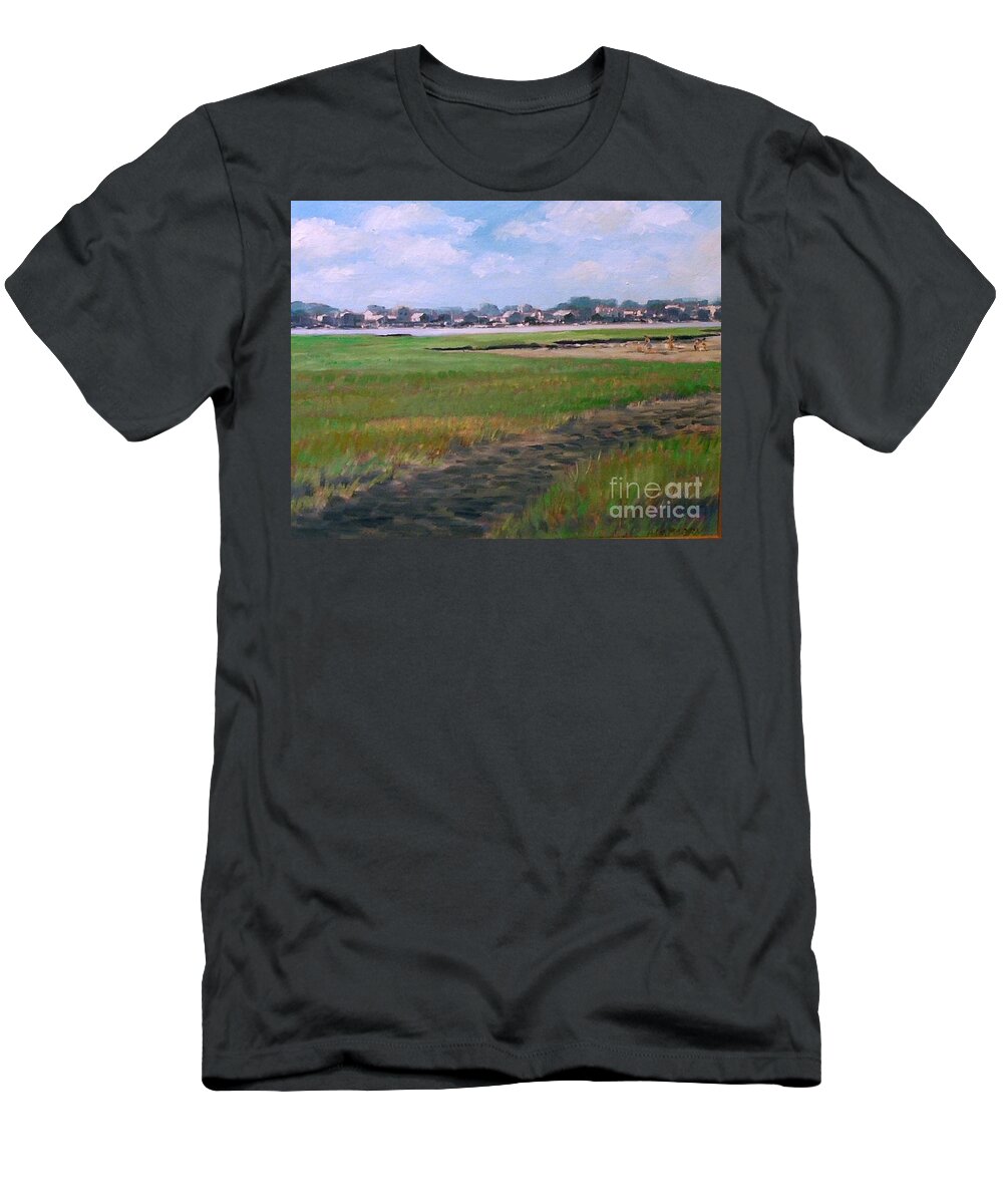 New England T-Shirt featuring the painting New England Shore by Perry's Fine Art
