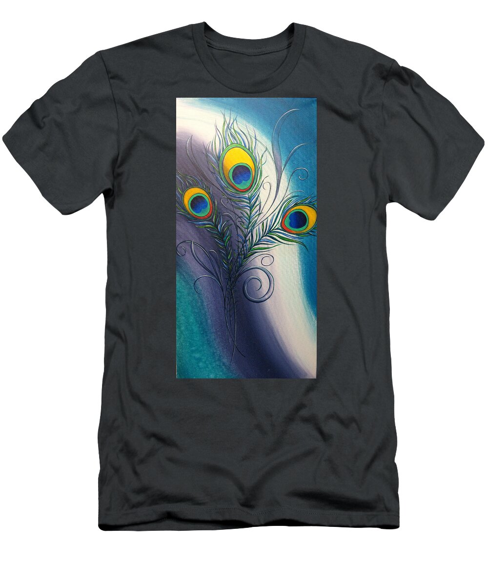 Peacock T-Shirt featuring the painting Peacock Feathers #1 by Reina Cottier