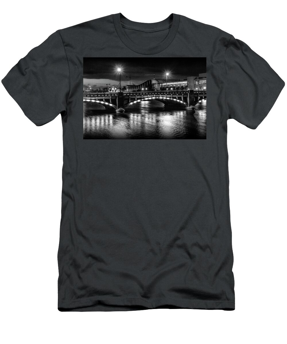 Bridge T-Shirt featuring the photograph Pearl Street Bridge at Night #1 by Randall Nyhof
