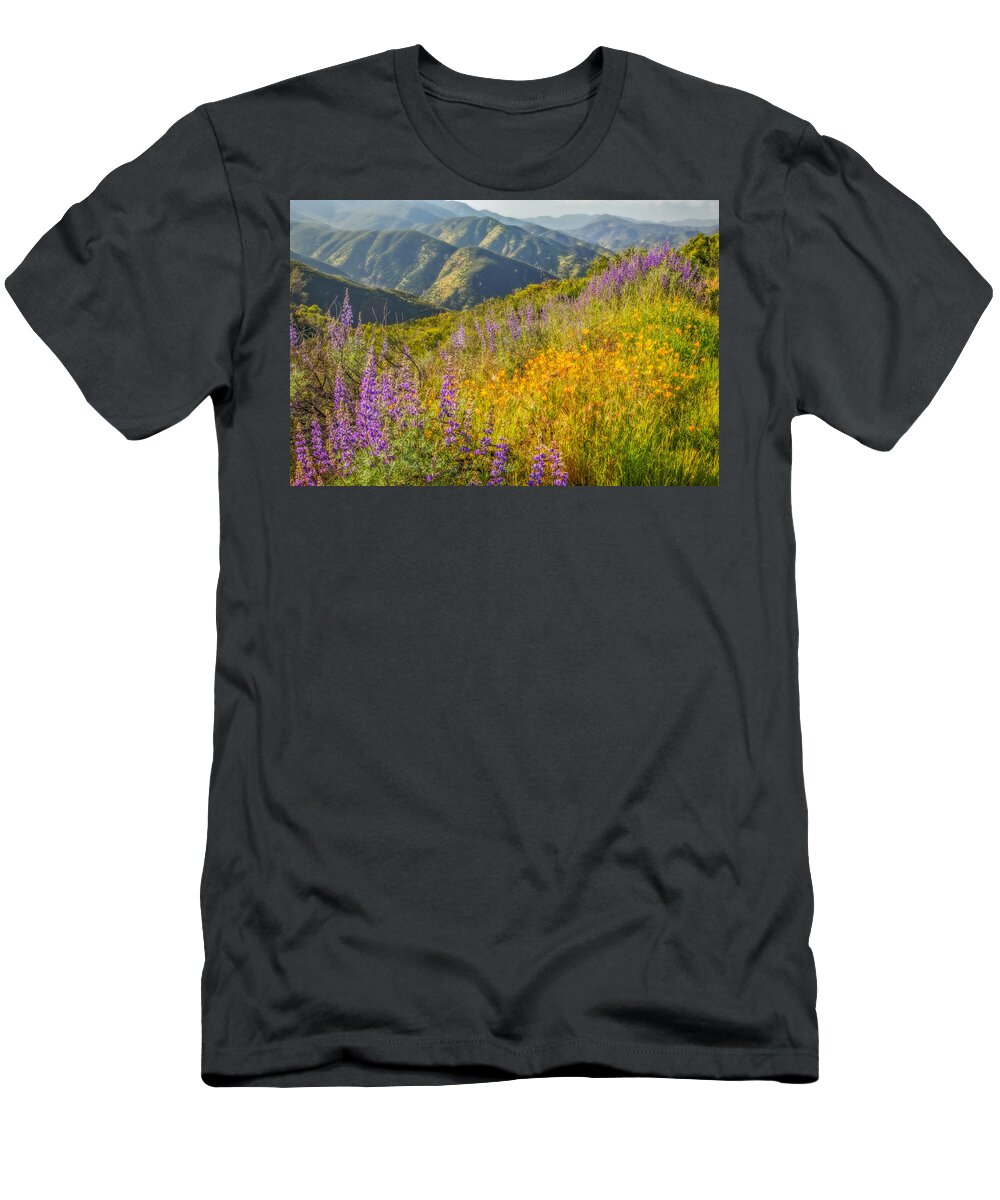 California T-Shirt featuring the photograph Poppies And Lupine #1 by Marc Crumpler